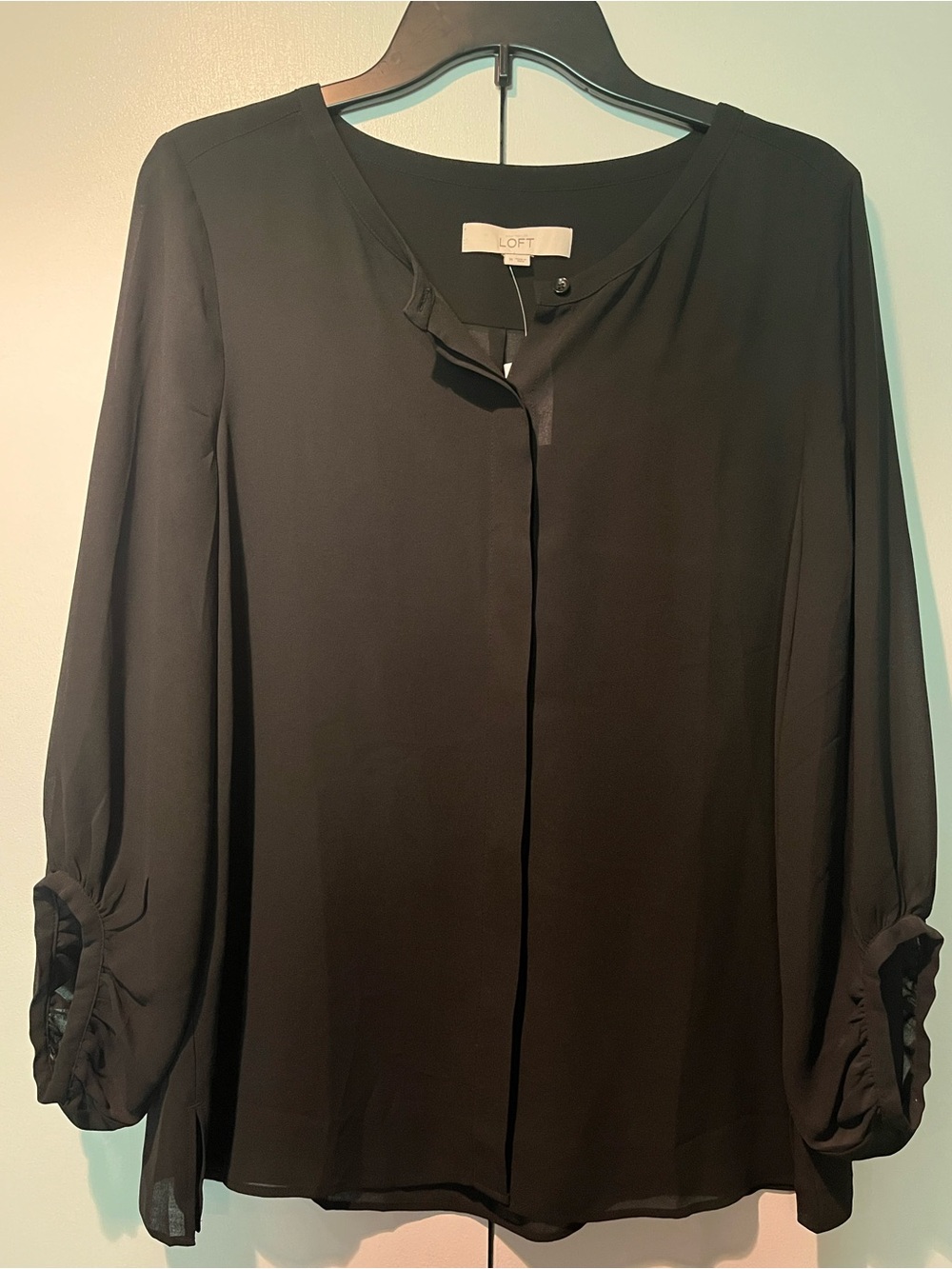 LOFT Black Sheer Button-Front Blouse